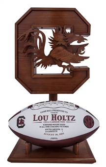 2003 Lou Holtz Game Ball For 239th Career Win 8/30/03 With South Carolina Gamecock Stand - Surpassed Woody Hayes In All-Time Coaching Victories! (Holtz LOA)